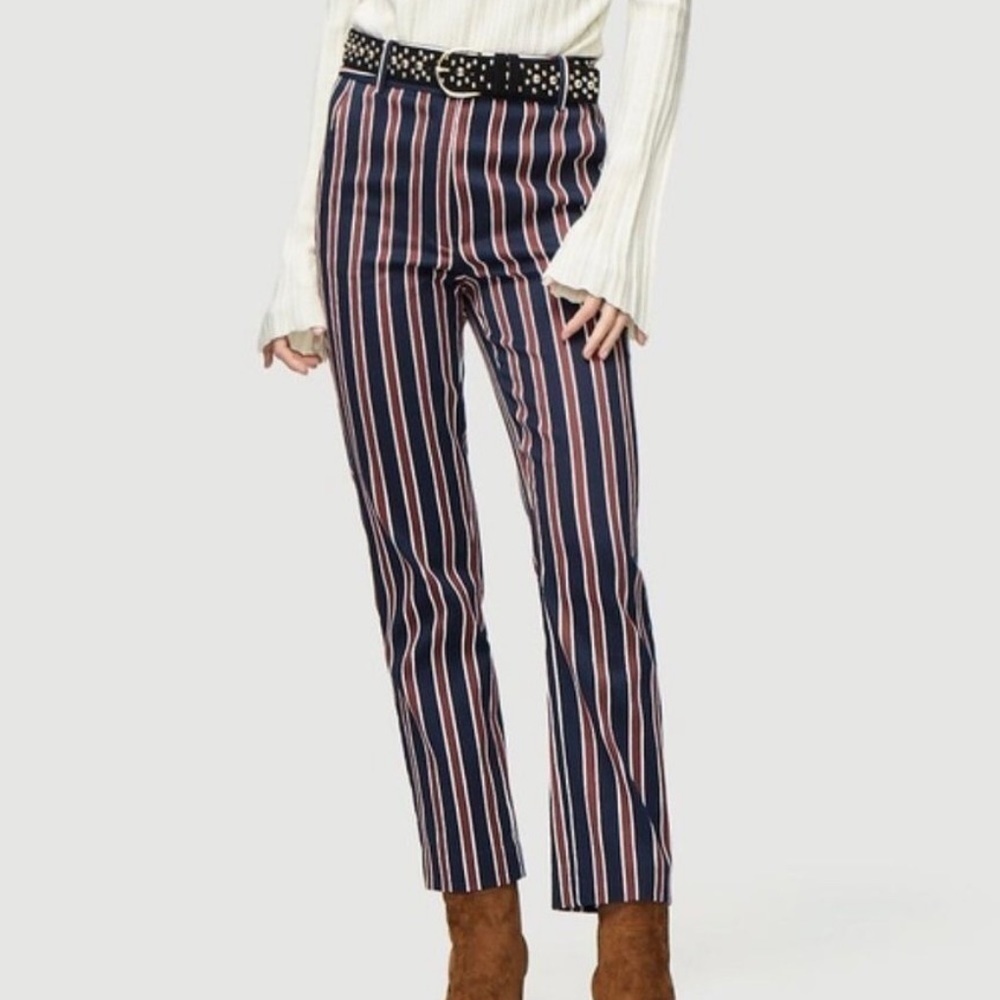 Frame Backstage Trouser Striped Navy, Maroon and White Pants. Size 2